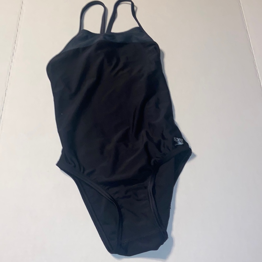 One piece competition black and gray swimsuit by Speedo, size 6/32
